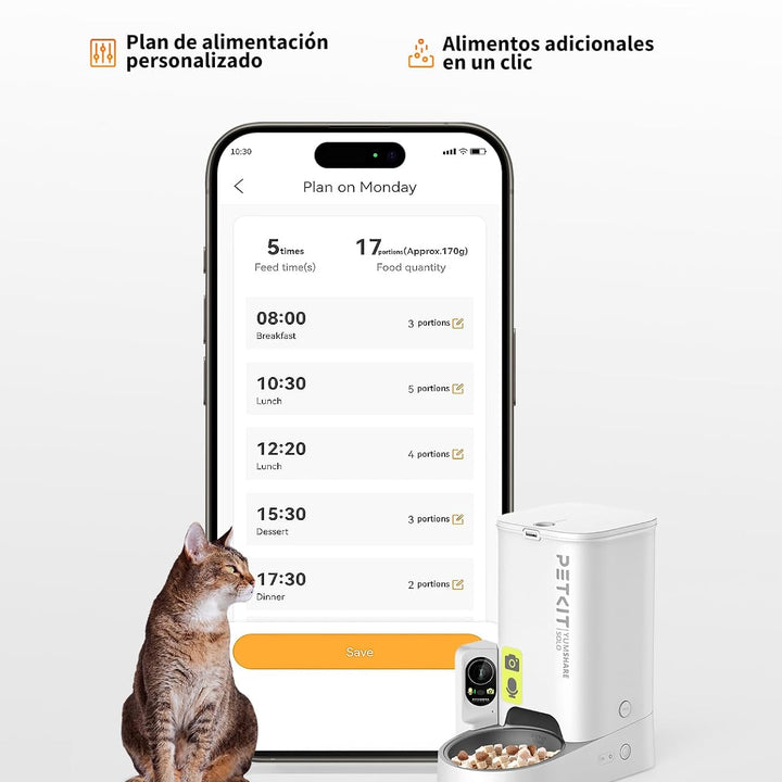 PETKIT Alimentador de gato automático com câmera, 1080P HG, função AI, dispensador de comida gatos/cães 3L, 2,4 G WiFi, áudio bidirecional, controlo de aplicativo, tigela de aço inoxidável