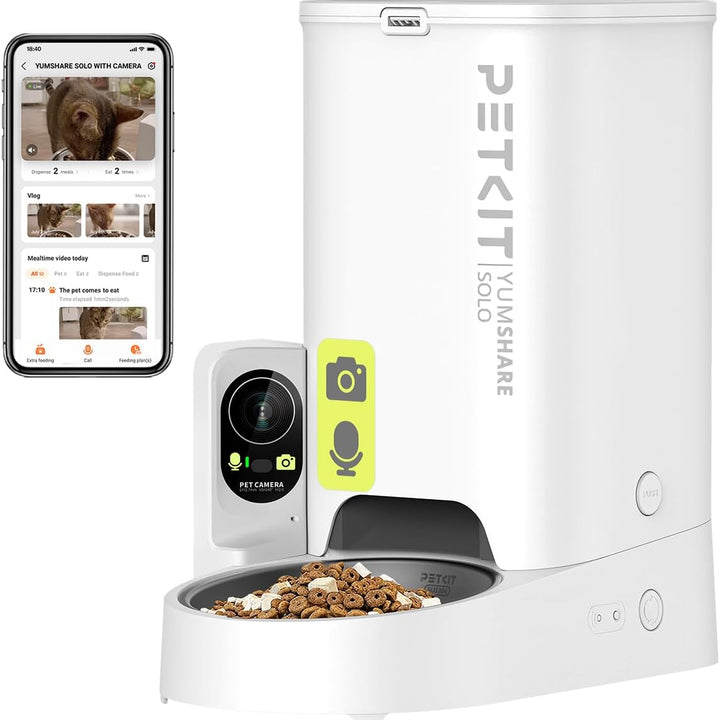 PETKIT Alimentador de gato automático com câmera, 1080P HG, função AI, dispensador de comida gatos/cães 3L, 2,4 G WiFi, áudio bidirecional, controlo de aplicativo, tigela de aço inoxidável