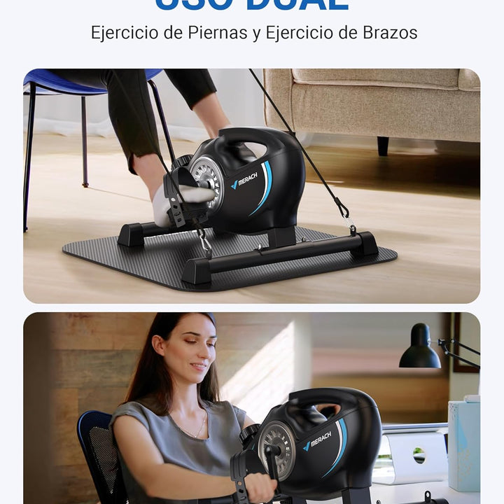 MERACH Pedalador, mini bicicleta estática com 2 faixas de resistência, pedais estáticos idosos com tapete antiderrapante, dispositivo de exercícios para casa e escritório