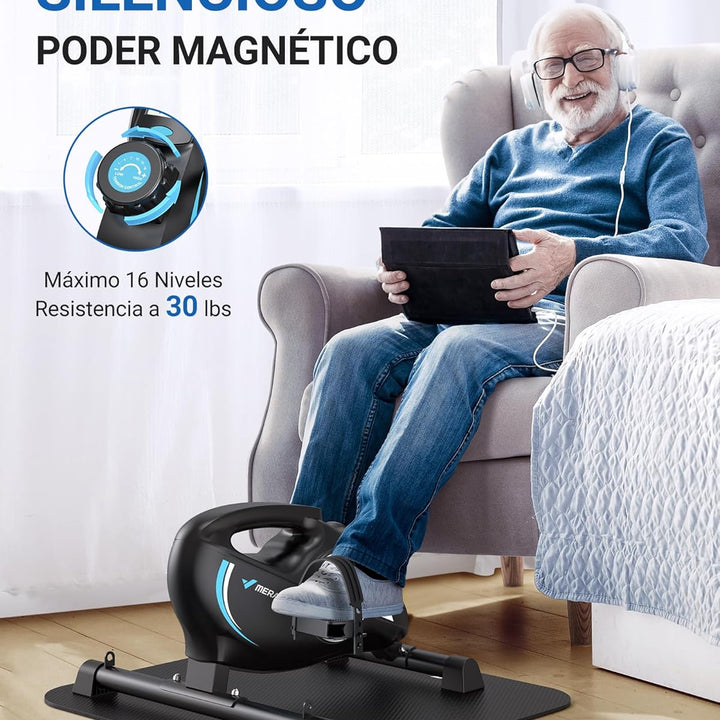 MERACH Pedalador, mini bicicleta estática com 2 faixas de resistência, pedais estáticos idosos com tapete antiderrapante, dispositivo de exercícios para casa e escritório