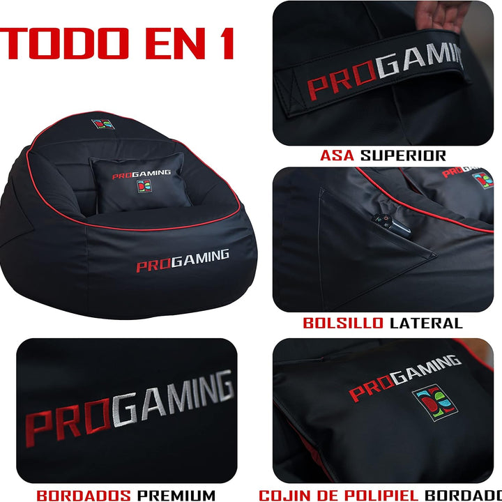 DECORESTOR Puff Gamer gigante com enchimento incluído - Bean Bag XXL vermelho